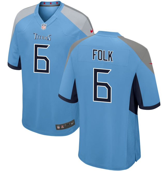Men's Tennessee Titans #6 Nick Folk Light Blue Football Stitched Game Jersey